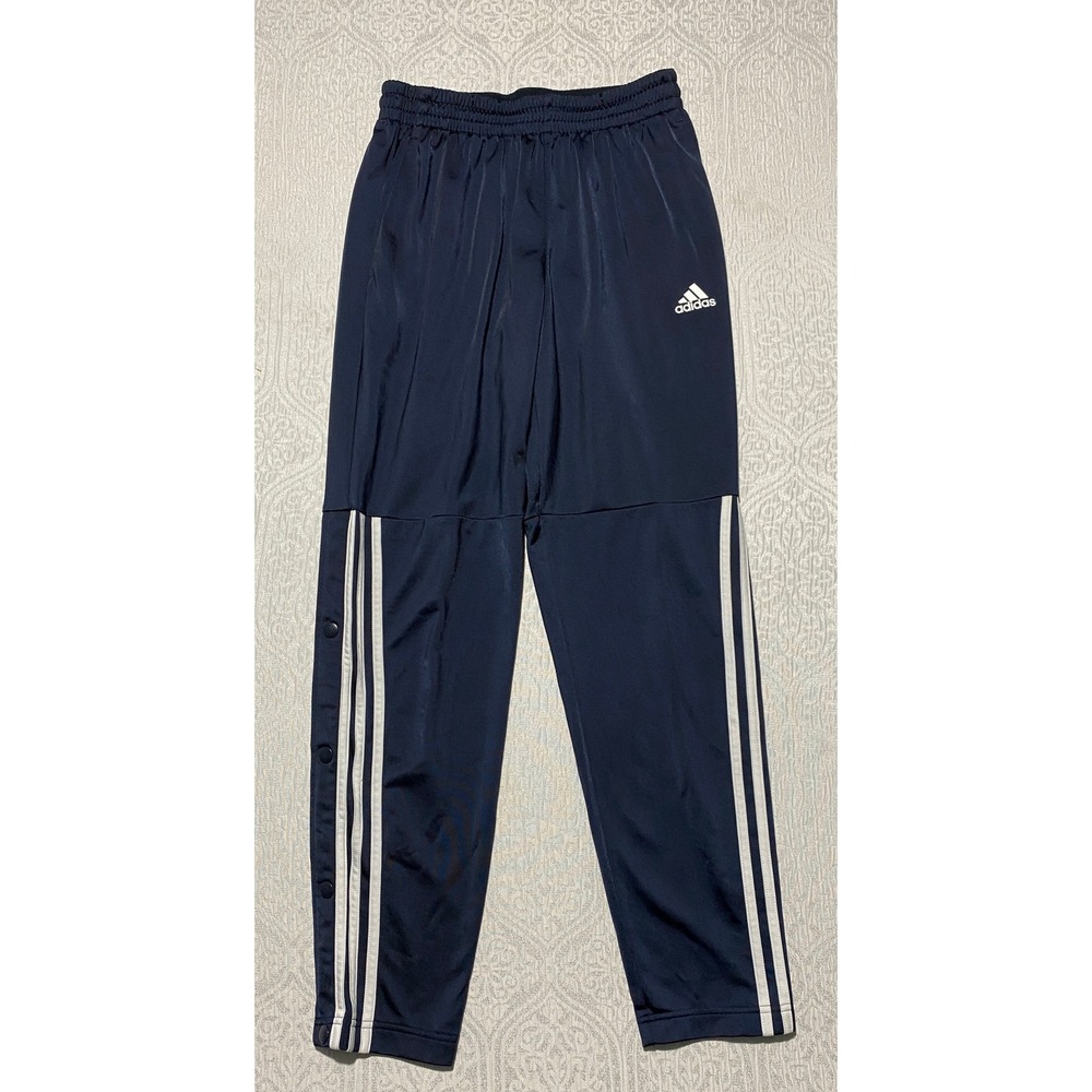 Adidas Navy Blue‎ Snap Button Side Track Pants Youth Medium 3-Stripes Breakaway